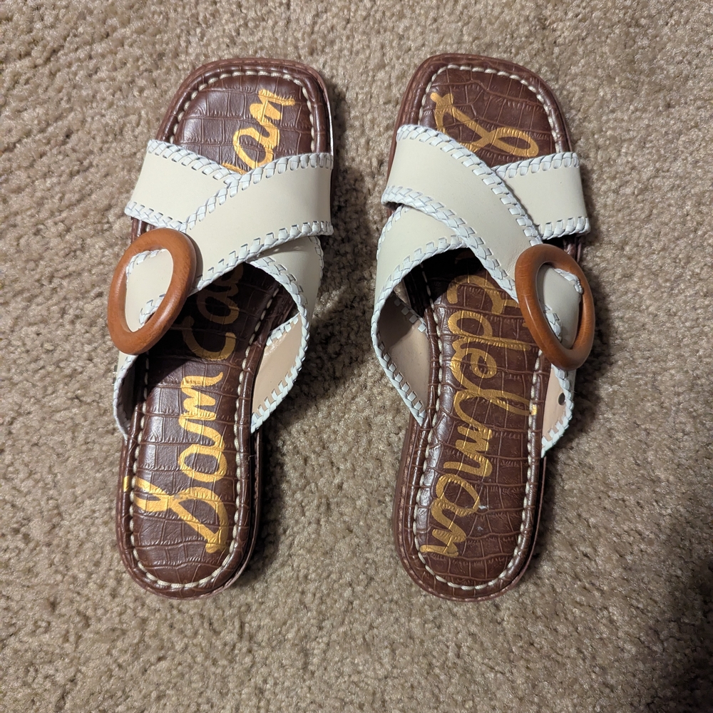 Sam Edelman Cream and Brown Textured Sandals